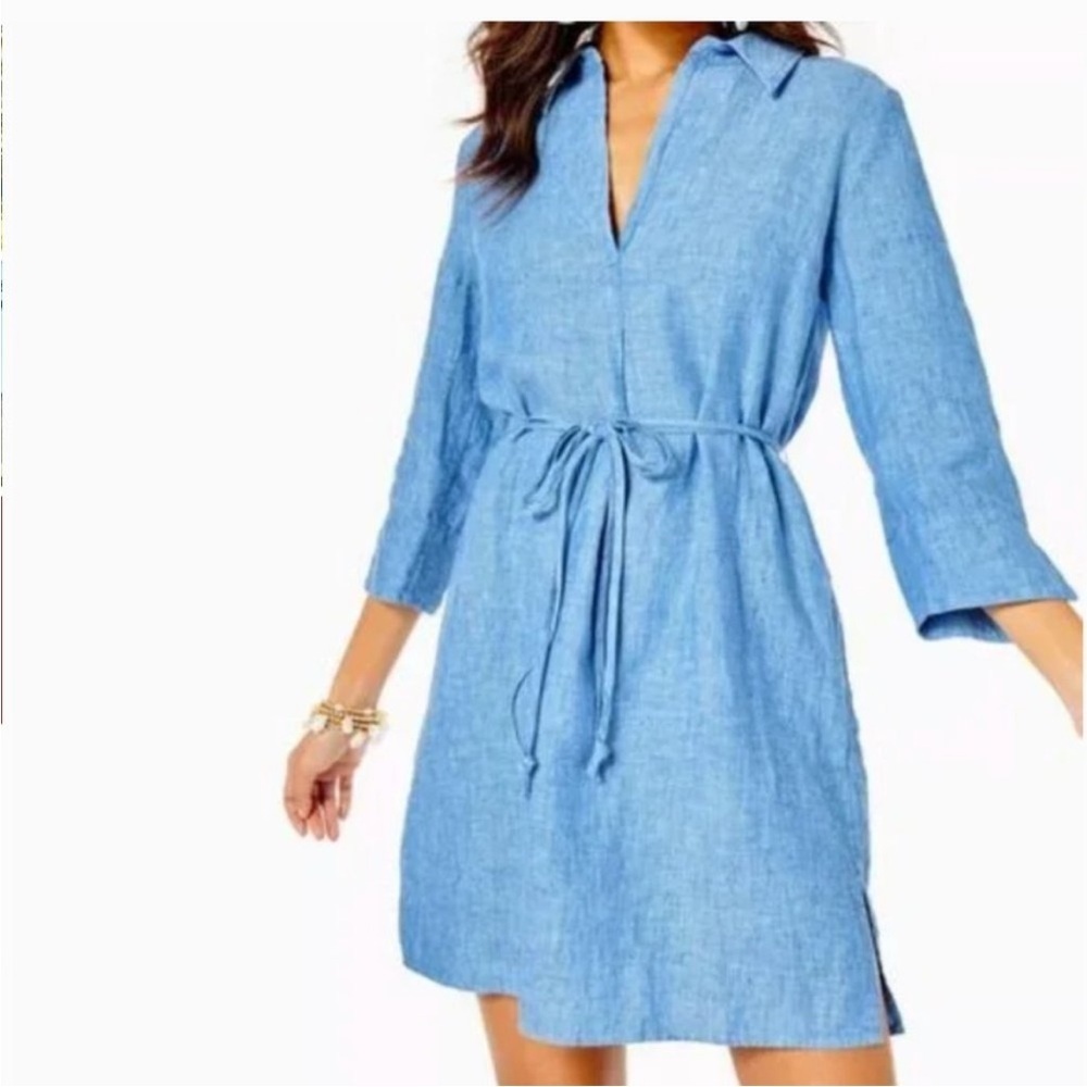 Lilly Pulitzer Pilar Tunic 3/4 Sleeve Linen Dress Beckon Blue Size Small - Picture 7 of 13